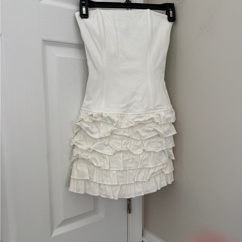 Edikted Strapless White Ruffle Dress